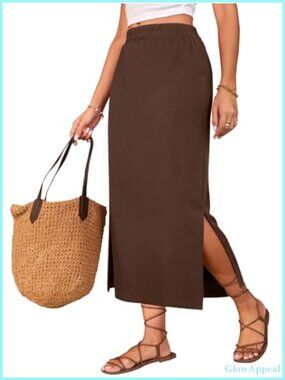 Maxi Pencil Skirt High Waisted Side Slit Rayon Spandex Long Summer Skirt
